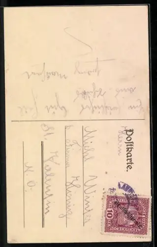 Künstler-AK Hände weg von deutscher Heimaterde, Vater und Sohn auf dem Feld, Deut. Handels- u. Industrie-Verband