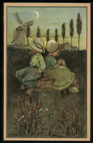 Künstler-AK I.M.J.: Kinder bei der Mühle