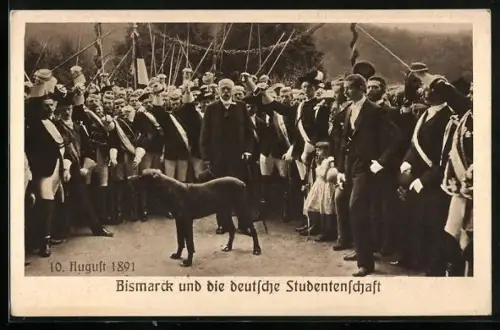 AK Bismarck und die deutsche Studentenschaft mit Hund, studentische Szene 1891