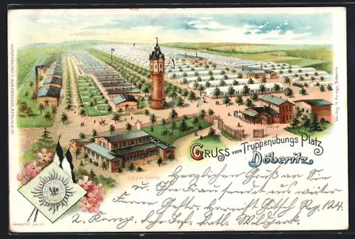 Lithographie Döberitz, Truppenübungsplatz, Wasserturm
