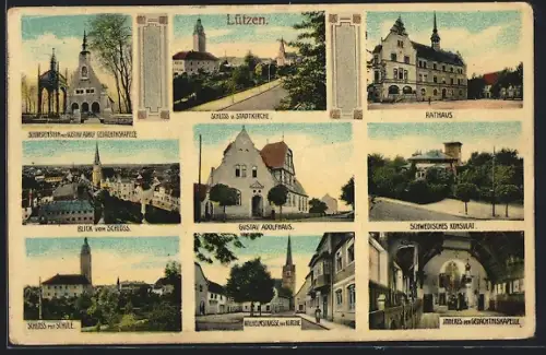 AK Lützen, Schloss, Stadtpfarrkirche, Rathaus, Gustav-Adolfhaus, Schwedisches Konsulat, Wilhelmstrasse