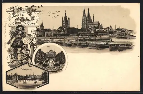 Lithographie Köln a. Rhein, Dom, Flora, Volksgarten