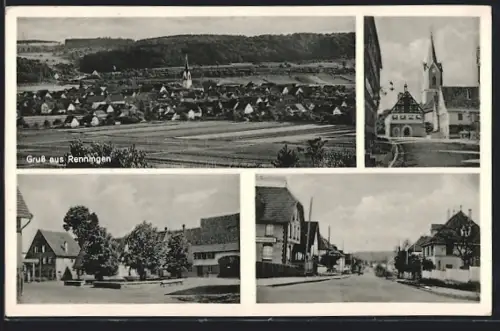 AK Renningen, Ortsansicht, Kirche, Strassenpartien