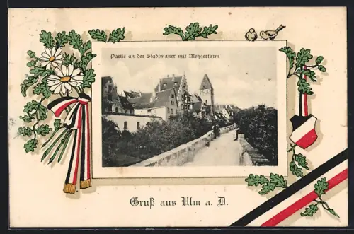 AK Ulm a. D., Partie an der Stadtmauer mit Metzgerturm