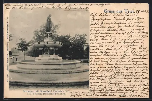 AK Trier, Brunnen mit Standbild Heinrich VII, Baldwins-Brunnen