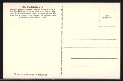 AK Saaletalsperre, Sperrmauer, Krafthaus