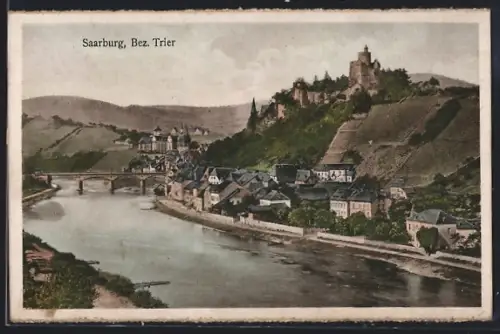 AK Saarburg /Trier, Stadtansicht mit Burg und Saarbrücke