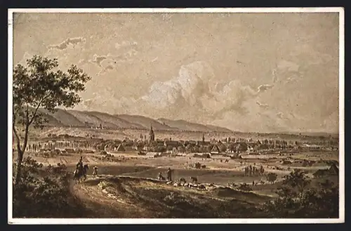 Künstler-AK Landau / Pfalz, Bundesfestung aus der Ferne