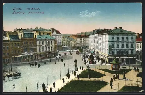 AK Lemberg /Lwow, Blick über den Kalicki-Platz mit Litfasssäule