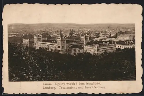 AK Lemberg, Totalansicht und Invalidenhaus aus der Vogelschau