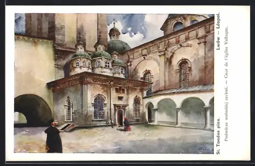 Künstler-AK Lwow, Podworze woloskiej cerkwi