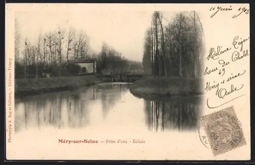 AK Méry-sur-Seine, Prise d`eau, Écluse