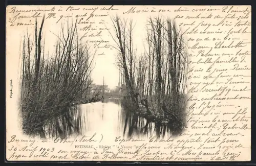 AK Estissac, Rivière la Vanne entourée d`arbres en hiver