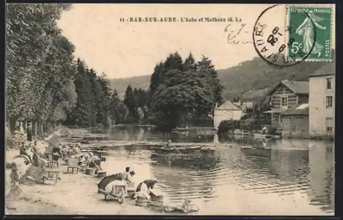 AK Bar-sur-Aube, L`Aube et les laveuses au bord de la rivière