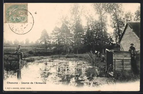 AK Chaource, Source de l`Armance avec pêcheurs au bord de l`eau