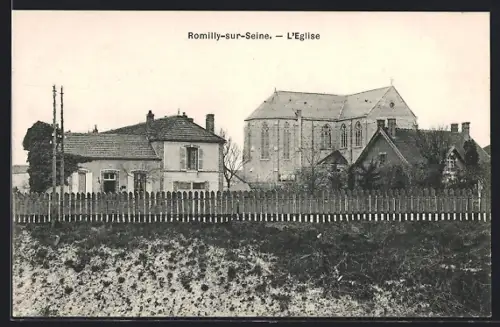 AK Romilly-sur-Seine, L`Église et maisons environnantes