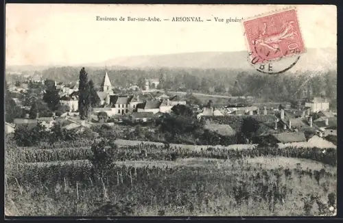 AK Arsonval, Vue générale du village et des champs environnants