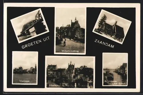 AK Zaandam, Wilhelminabrug, Voorzaan, Achterzaan met slutzen