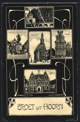 AK Hoorn, Hoofdtoren, Museum, Stadhuis