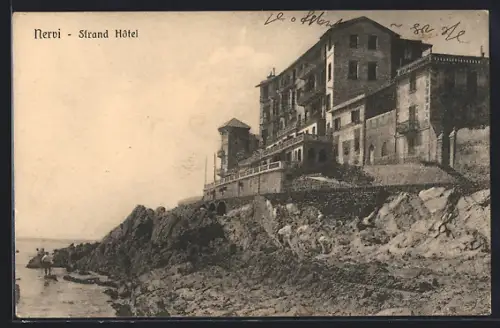 AK Nervi, Strand Hotel vom Wasser aus