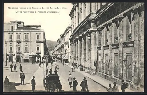 AK Messina, Corso Garibaldi e Palazzo Municipale, Messina prima del desastro del 28 decembre 1908