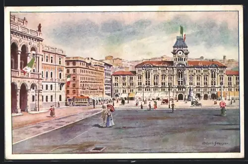 Künstler-AK Trieste, Piazza dell`Unita