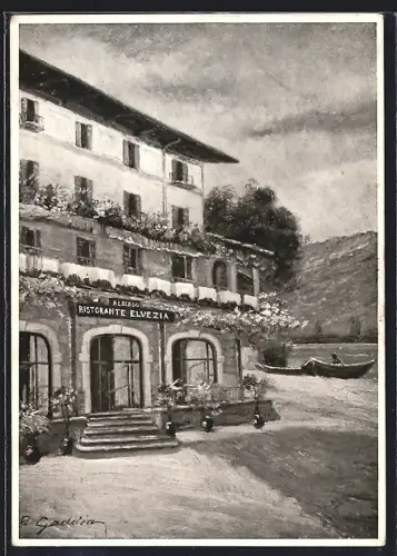Künstler-AK Isola Bella /Lago Maggiore, Albergo Ristorante Elvezia A. Barberi