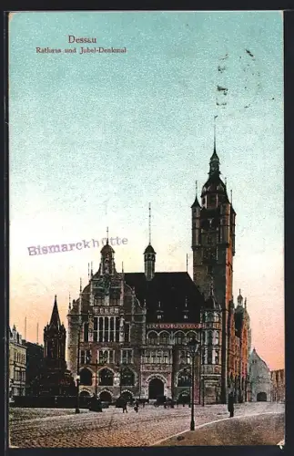 AK Dessau, Rathaus, Jubel-Denkmal