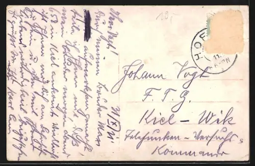 AK Hof i. B., Ortsansicht mit Kirche und Fabrikschornsteinen