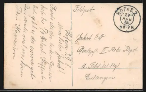 AK Hof i. B., Stadtansicht mit Kirchen und Fabrikschornsteinen