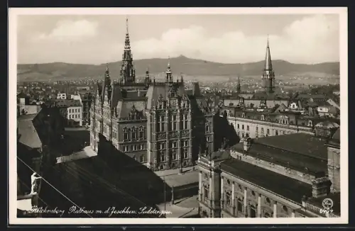 AK Reichenberg, Rathaus mit Jeschken