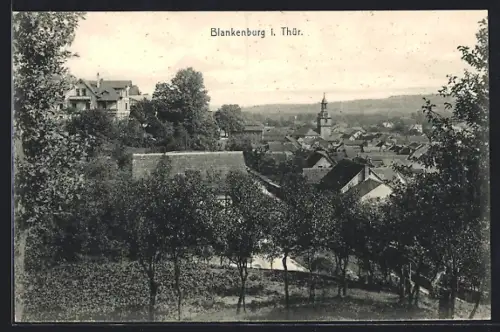 AK Blankenburg i. Thür., Ortsansicht mit Kirche und Wohnhäusern