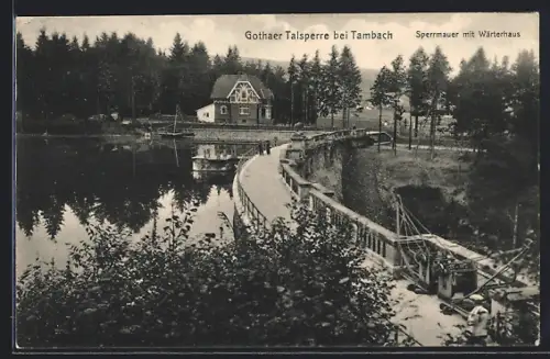 AK Tambach / Thüringen, Gothaer Talsperre, Sperrmauer mit Wärterhaus