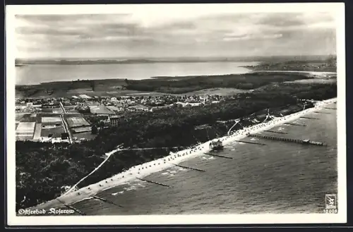 AK Koserow, Strand, Seebrücke, Luftaufnahme