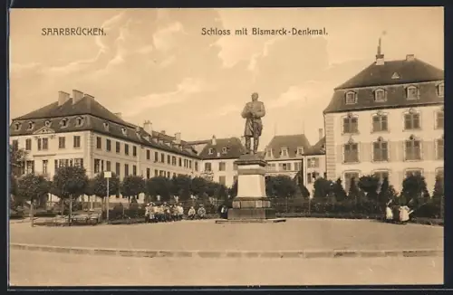 AK Saarbrücken, Schloss, Bismarck-Denkmal