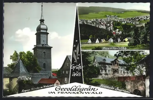 AK Geroldsgrün im Frankenwald, Evang. Kirche, Gesamtansicht, Forsthaus Langenau