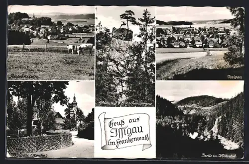 AK Issigau im Frankenwald, Ortsansicht, Kirche, Partie im Höllental