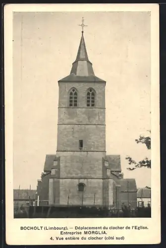 AK Bocholt /Limbourg, Déplacement du clocher de l`Eglise, Entreprise Morglia, Vue entiére du clocher, côté sud