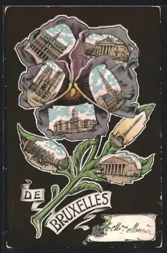 AK Bruxelles, Kirche, Denkmal und Strassenpartie im Veilchen, Passepartout