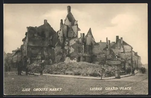 AK Lierre, Grand Place, zerstörtes Gebäude