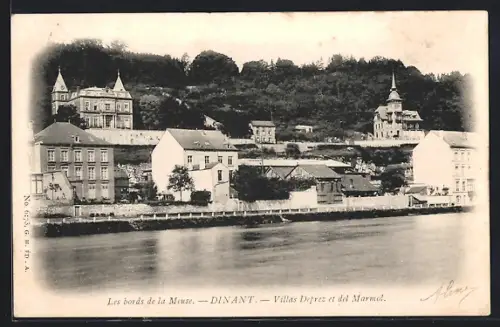 AK Dinant, Villas Deprez et del Marmol, Les bords de la Meuse