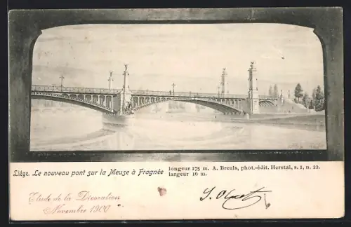AK Liége, Le nouveau pont sur la Meuse à Fragnée, Etude de la Dicoration 1900