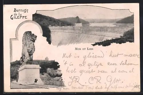 AK Barrage de la Gileppe, Mur et Lion