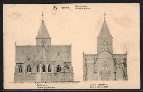 AK Herzele, Nieuwe kerk, Achtergevel, Dwarse Doorsnede