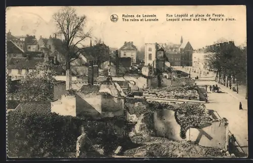 AK Louvain, Ruines de Louvain, Rue Léopold et place du Peuple