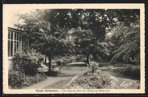 AK Erezée /Ardennes, Un coin du Parc de l`Hotel de Belle-vue