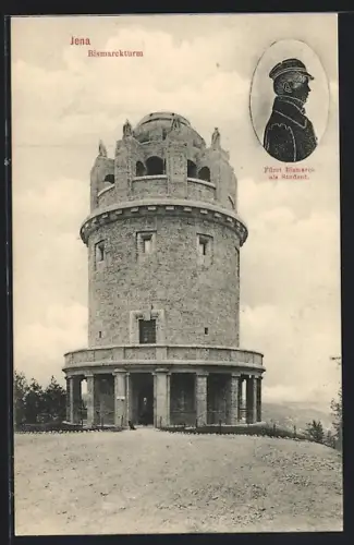 AK Jena, Bismarckturm, Porträt Fürst Bismarck als Student
