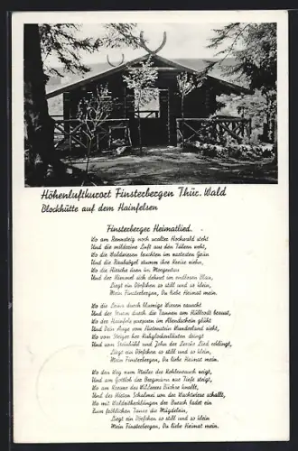 AK Finsterbergen /Thür. Wald, Blockhütte auf dem Hainfelsen
