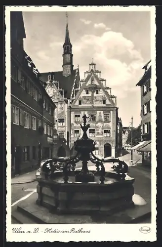 AK Ulm a. D., Rathaus mit Brunnen