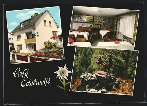 AK Issigau, Café Edelweiss, Aussen- und Innenansicht